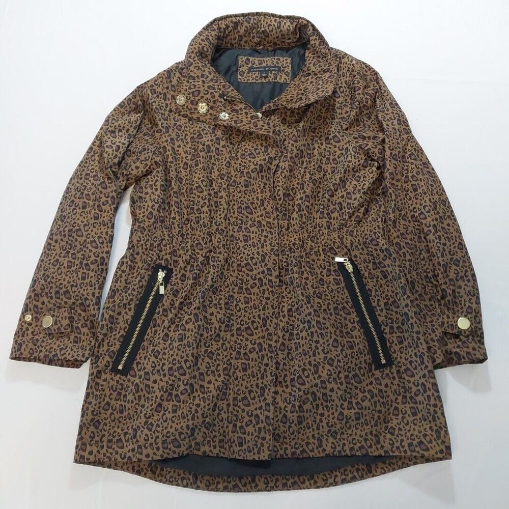 Preston & York Women's S Cheetah Print Long Sleeve Full‎ Zip Hooded Rain Coat